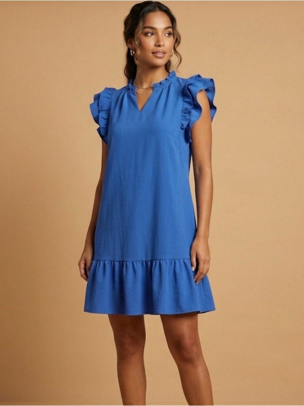 Periwinkle by Barlow Royal Blue Ruffle Mini Dress
